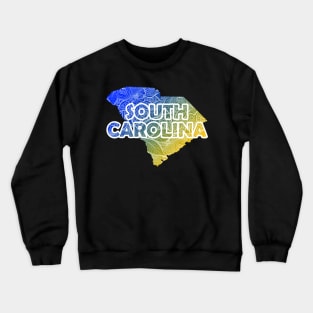 Colorful mandala art map of South Carolina with text in blue and yellow Crewneck Sweatshirt